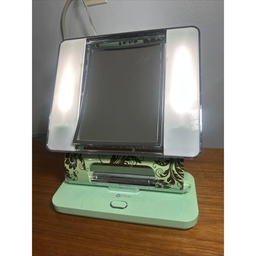 OttLite Illuminated Makeup Mirror CDO-010 Mint Green Floral Rectangular Tested